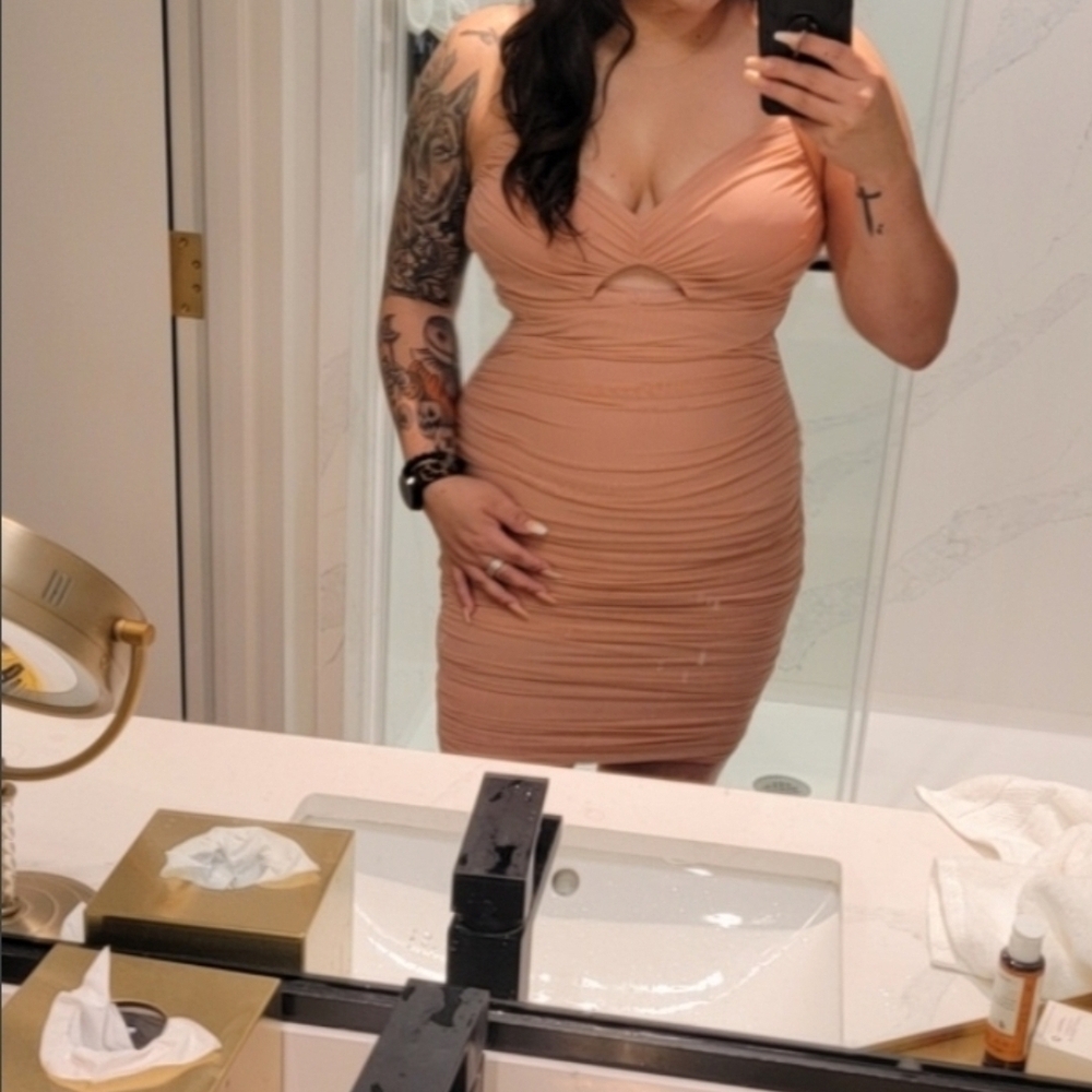 Pink Ruched Bodycon Mini Dress